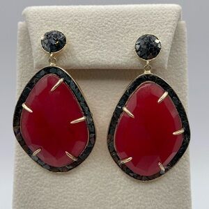 Joya Sterling Silver Black Diamond Red Quartzite Dangle Earrings Pierced